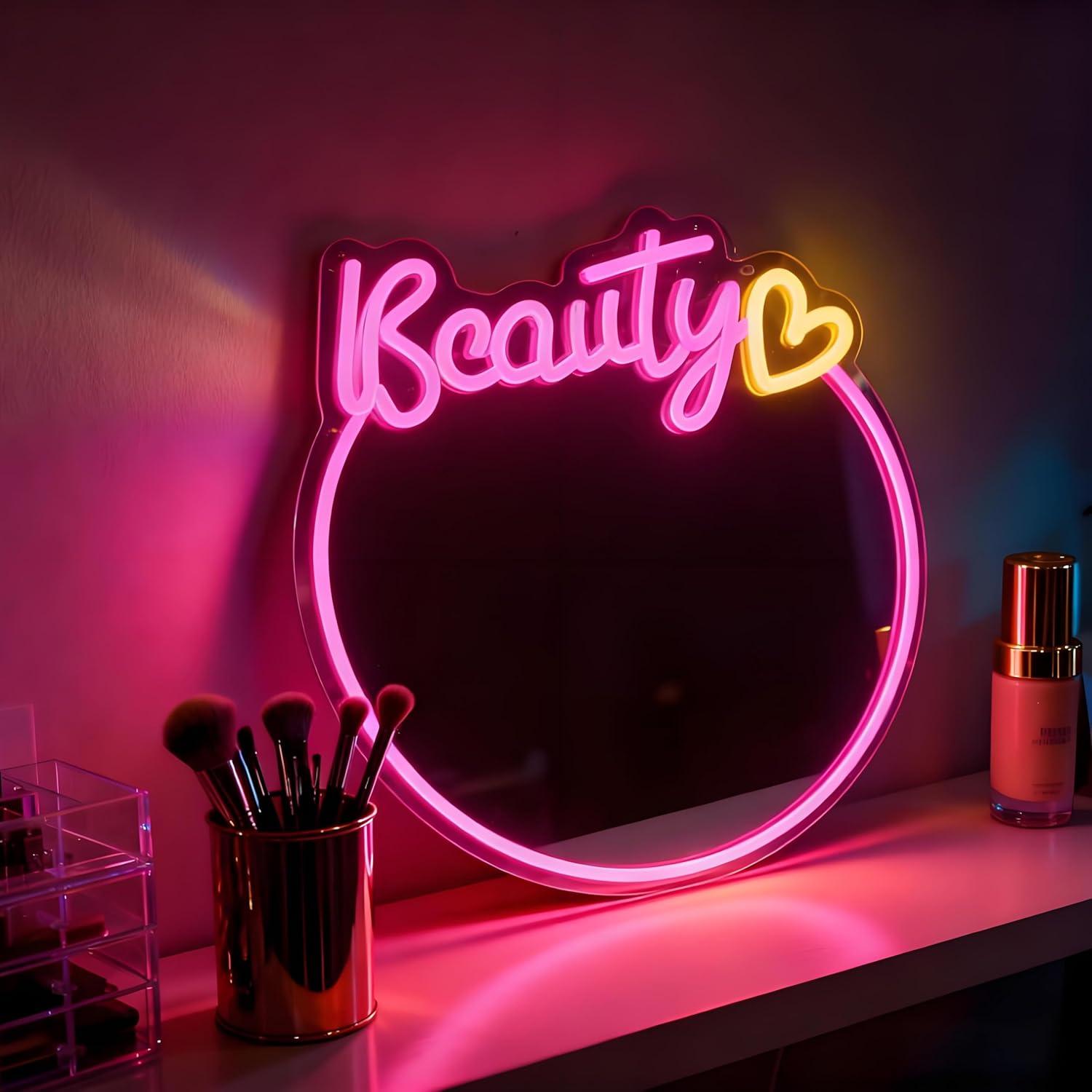 Beauty Mirror Neon Sign USB Di - Beauty No Makeup recension och pris